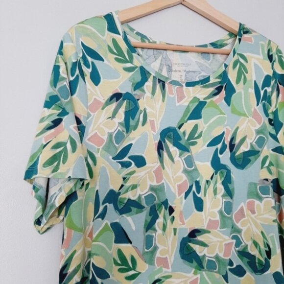 ADDITION ELLE Modern T-shirt Abstract Floral Botanical Green & Blue Top Sz 2X - Picture 8 of 14